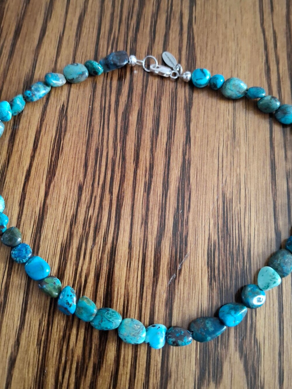 Turquoise Chunky Nugget Necklace 14.5" Sterling Silver Hardware